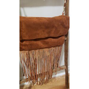 Brown Suede Shoulder Bag with Long Fringe Vintage Suede